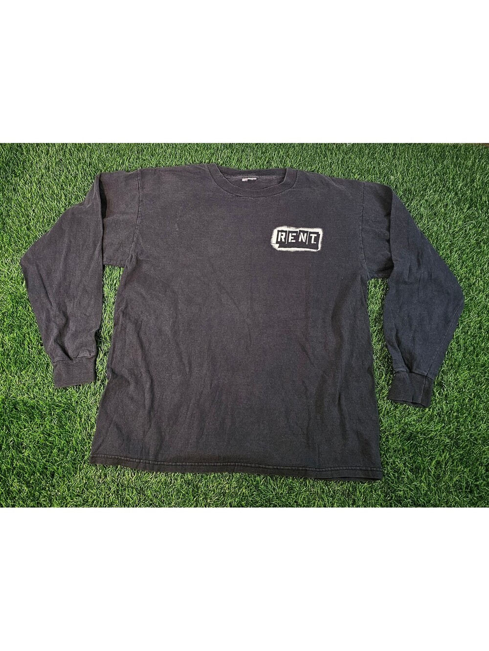 Vtg 90s Faded 'RENT' Graphic Tee with 'no day but today' Back Print